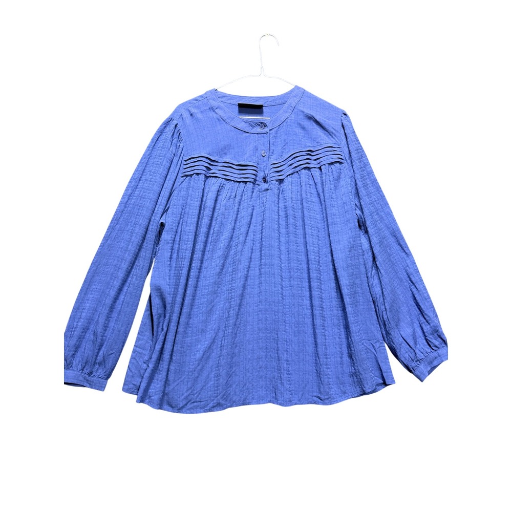 Lane Bryant Blouse Women 14 Blue Pintuck Pleated Rayon